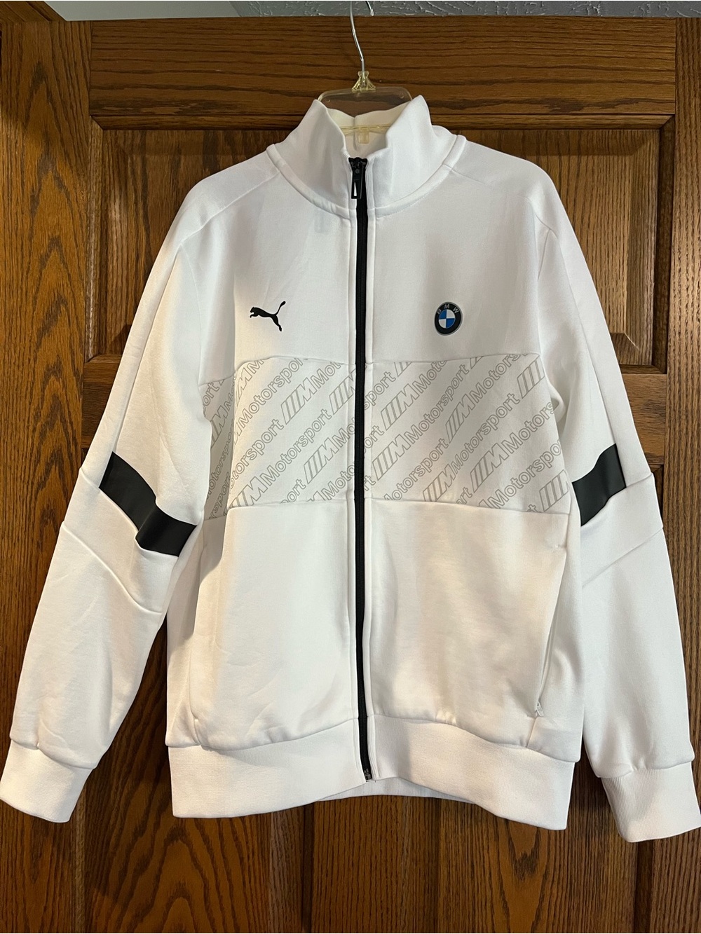 BMW Motorsport Full Zip Jacket in White with Blue and Black Emblem Unisex Size S